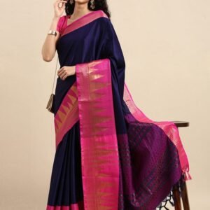 Anouk Navy Blue Woven Design Pure Silk Kanjeevaram Saree