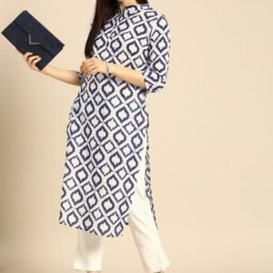 Anouk Women Blue & White Printed Kurta