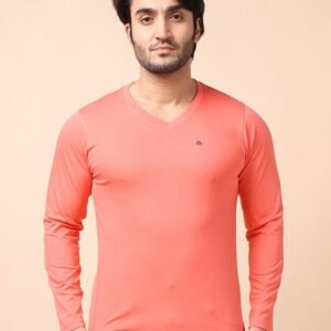 berry blues Men Pink V-Neck Cotton T-shirt