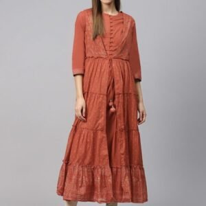 Biba Women Rust Red & Golden Printed Layered Anarkali Kurta
