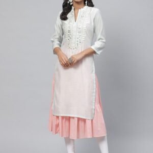 Biba Women Sea Green & Pink Yoke Design Layered A-Line Kurta