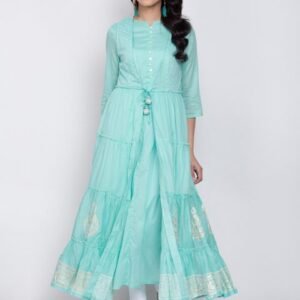 Biba Women Turquoise Blue & Beige Printed A-Line Kurta