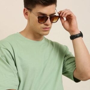 Difference of Opinion Men Sage Green Cotton Drop-Shoulder Loose Fit Oversized T-shirt