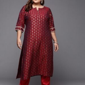 EXTRA LOVE BY LIBAS Women Plus Size Maroon Floral Printed Gotta Patti Kurta