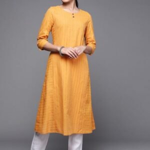 Fabindia Women Mustard Yellow Pure Cotton Striped Kurta