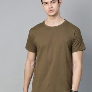 Harvard Men Olive Green Anti Microbial Solid Round Neck T-shirt