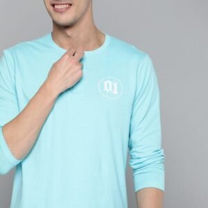 HERE&NOW Men Blue Solid Pure Cotton T-shirt