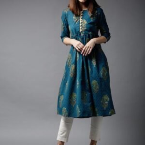 HERE&NOW Women Teal & Green Printed A-Line Kurta