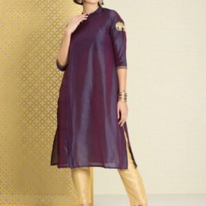 House of Pataudi Women Purple Solid Jashn Angarakha Kurta