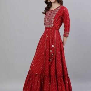 Ishin Women Red Embroidered Anarkali Kurta