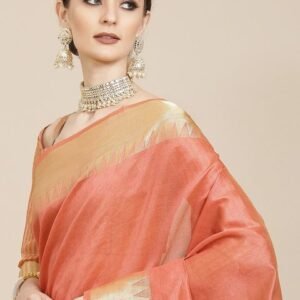 KALINI Coral & Golden Woven Design Saree