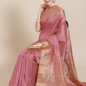 KALINI Pink & Golden Pure Silk Saree