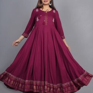 KALINI Women Maroon Floral Embroidered Anarkali Kurta