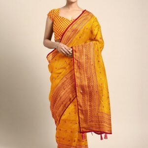 KALINI Yellow & Red Jute Silk Embroidered Saree