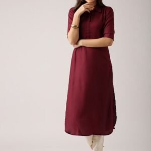 Libas Women Maroon Woven Design Pathani Kurta