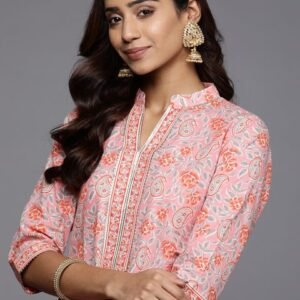 Libas Women Pink Paisley Printed Gotta Patti Cotton Kurta