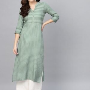 Meeranshi Women Green Striped Straight Kurta