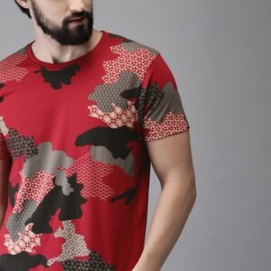 Moda Rapido Men Red Black Printed Round Neck Pure Cotton T-shirt