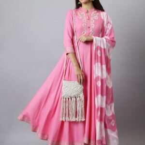 Neemiya Baby Pink Embroidered Anarkali Kurta With Dupatta