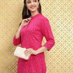 Ode by House of Pataudi Women Pink Printed Straight Kurta