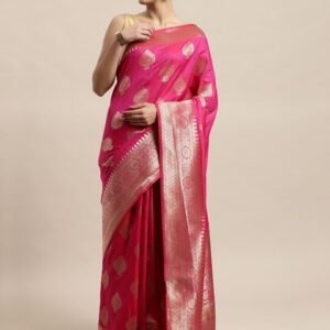 PERFECTBLUE Pink & Gold-Toned Ethnic Motifs Pure Silk Kanjeevaram Saree