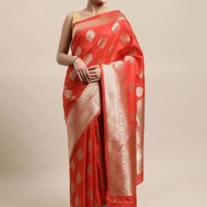 PERFECTBLUE Red & Gold-Toned Ethnic Motifs Pure Silk Kanjeevaram Saree