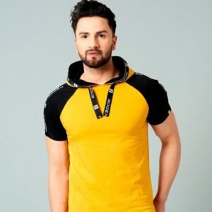 Rodzen Men Mustard Yellow Colourblocked Pure Cotton T-shirt