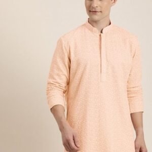 SHRESTHA BY VASTRAMAY Men Pink Ethnic Motifs Embroidered Georgette Kurta