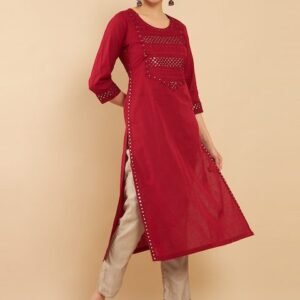 Soch Women Maroon Embroidered Mirror Work Kurta