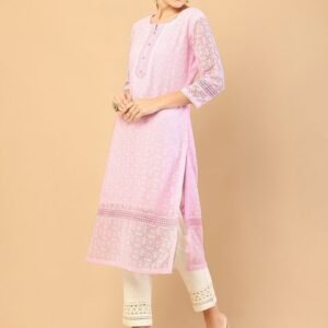 Soch Women Pink Geometric Checked Flared Sleeves Gotta Patti Georgette Kurta