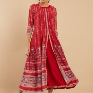 Soch Women Red & White Ethnic Motifs Printed Georgette Anarkali Kurta