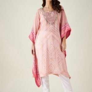 The Kaftan Company Women Pink Geometric Printed Kaftan Kurta