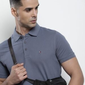 Tommy Hilfiger Men Blue Solid Polo Collar Slim Fit T-shirt