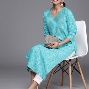 Varanga Women Blue & White Bandhani Printed Kurta