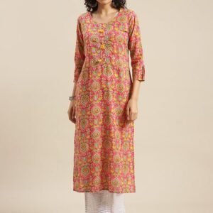 Varanga Women Pink Ethnic Motifs Printed Cotton Kurta