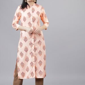 Vishudh Women Peach-Coloured Printed Straight Kurta