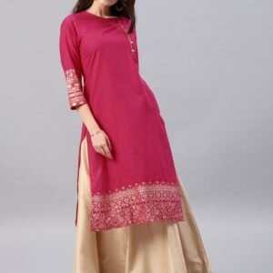 Vishudh Women Pink Solid Straight Kurta