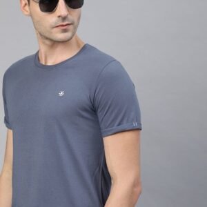 WROGN Men Blue Solid Round Neck T-shirt