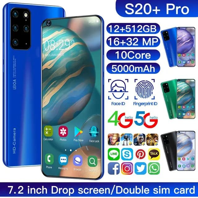 6GB+128GB (256GB Extended) Android Portable Smartphone 6.9" Octa-Core 20MP Camera 5000mAh Dual SIM Mobile Phone