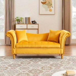 Sofa Chair Dining Room Sofa Chair Velvet Sofa Stool, Four Solid Wood Legs Sofa with 2 Pillows