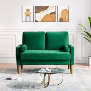 Scandinavian Plush Velvet 2-Seater Loveseat Sofa with Upholstered Cushions