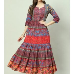 Women Printed Cotton Blend Flared Kurta