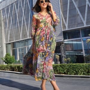 Women Printed Cotton Blend Flared Kurta