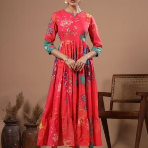 Women Printed Cotton Blend Flared Kurta