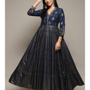 Royal Export Women's Viscose Floral Embroidered Angarkha Kurta