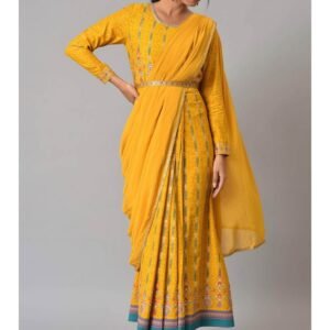 Royal Export Women's Viscose Floral Embroidered Angarkha Kurta