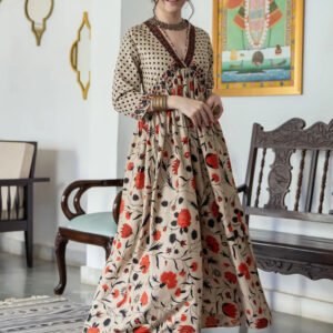 Royal Export Women's Viscose Floral Embroidered Angarkha Kurta