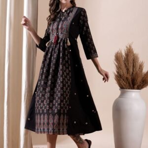 Royal Export Women's Viscose Floral Embroidered Angarkha Kurta