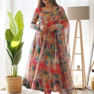 Royal Export Women's Viscose Floral Embroidered Angarkha Kurta