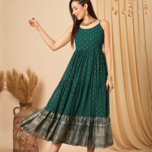 Royal Export Women's Viscose Floral Embroidered Angarkha Kurta